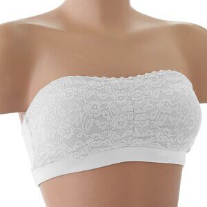 MAIDENFORM WOMEN'S SIZ 36 BRA "DREAM LACE BANDEAU" STRAPLESS WIRE FREE WHITE NWT